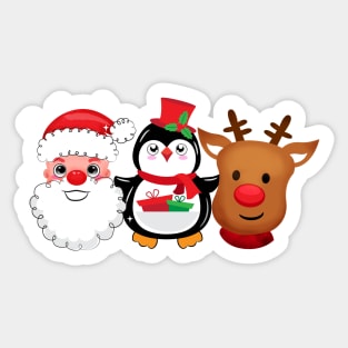 Santa Reindeer Rudolph Penguin Trio Christmas Sticker